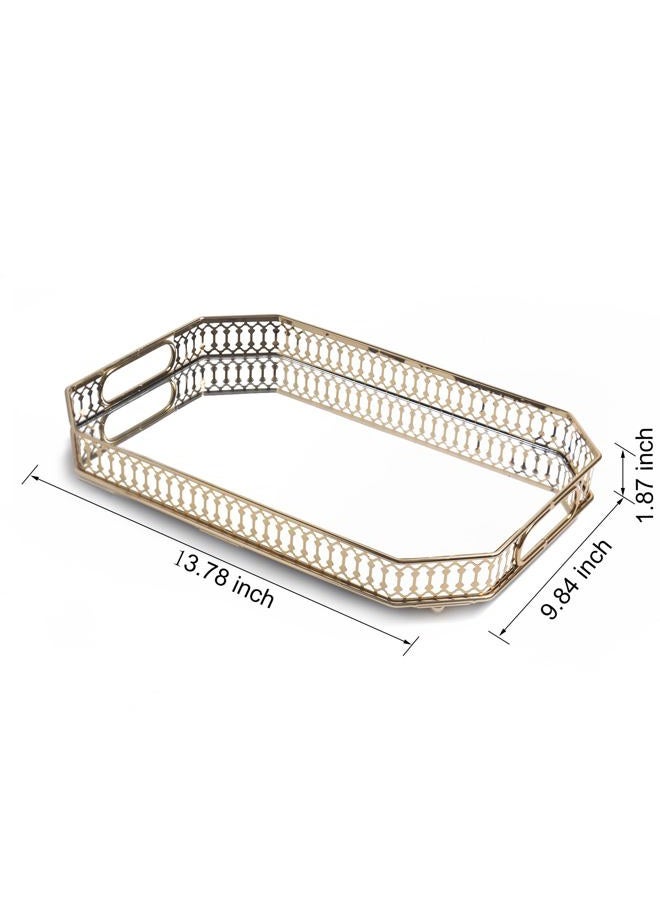 Yikinip Glass and Gold Tray，Mirrored Tray for Cologne, Perfume and Gold Vanity Tray- Decorative Mirrored Vanity Tray with Cutout Design, Glass Base, Metal Jewelry Organizer - Image 2