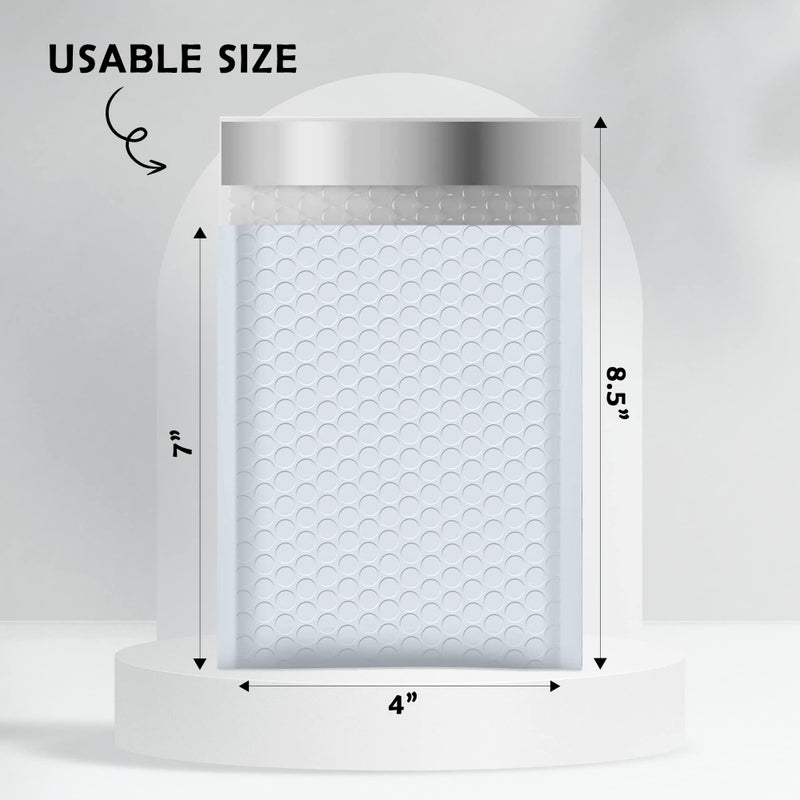 Yens Poly Bubble Mailers 4x8 100 Pack White Waterproof Self Seal Adhesive Shipping Bags, Cushioning Padded Envelopes for Shipping, Mailing, Packaging Usable 4x7 - Image 2