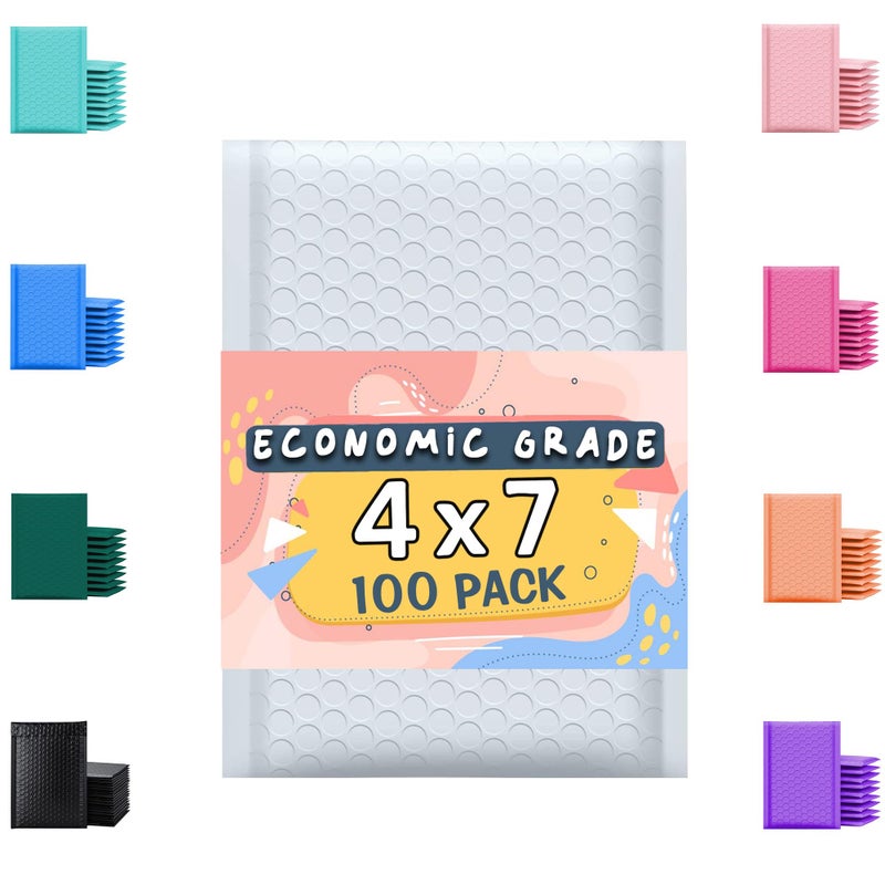 Yens Poly Bubble Mailers 4x8 100 Pack White Waterproof Self Seal Adhesive Shipping Bags, Cushioning Padded Envelopes for Shipping, Mailing, Packaging Usable 4x7 - Image 1