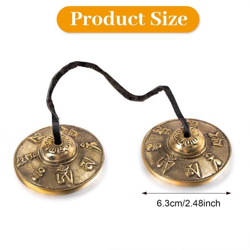 Boao Tibetan Tingsha Cymbals Meditation Chime Bells with Tibetan Drawstring Cloth Bag, 6.3 cm Meditation Chime Bells, for Percussion Instrument(Om Mane Padme Hum Symbols Embossed) - Image 2