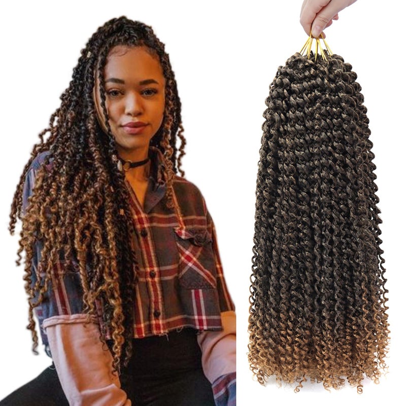 Dorsanee Ombre Brown Passion Twist Hair 18 Inch 7 Packs Water Wave Crochet Hair Long Bohemian Curly Braiding Hair for Butterfly Locs Faux Locs Boho Style Spring Twist Crochet Braids T30
