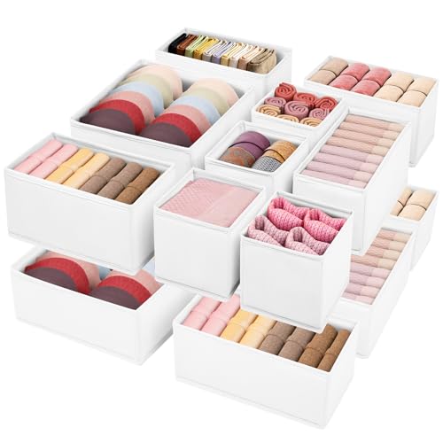 Wrrlors Drawer Clothing Organizer 16Pack White 3 Sizes Underwear Drawer Dividers Fabric Folding Wardrobe Organizer Can Store Baby Clothes Bras Underwear Panties Belts Socks Ties - Image 1