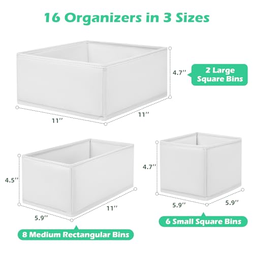Wrrlors Drawer Clothing Organizer 16Pack White 3 Sizes Underwear Drawer Dividers Fabric Folding Wardrobe Organizer Can Store Baby Clothes Bras Underwear Panties Belts Socks Ties - Image 3