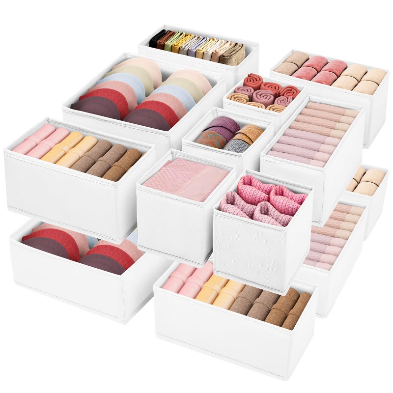 Wrrlors Drawer Clothing Organizer 16Pack White 3 Sizes Underwear Drawer Dividers Fabric Folding Wardrobe Organizer Can Store Baby Clothes Bras Underwear Panties Belts Socks Ties - Image 2
