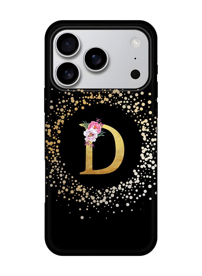 Stylizedd Tough Pro Magnetic Case for iPhone 17 Pro, Dual Layer hybrid PC + TPU Mobile Cover Matte - Custom Monogram Floral - D ( Black )