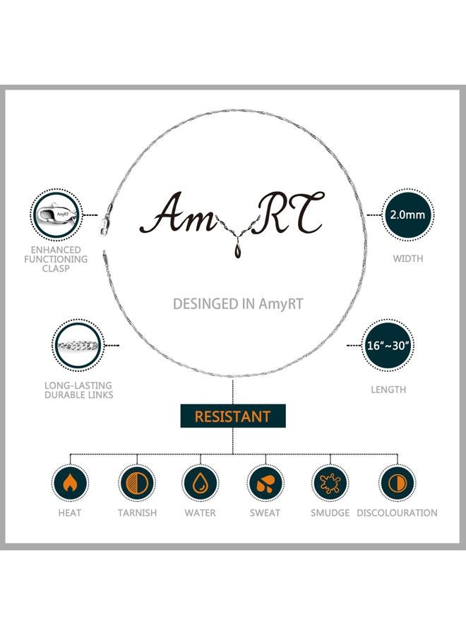 AmyRT Jewelry 2mm Titanium Steel Singapore Chain Silver Necklaces for Women 18 Inch - Image 5
