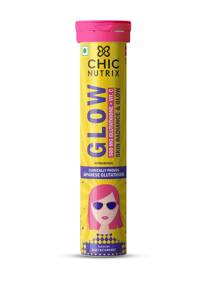 CHICNUTRIX Glow - Japanese Glutathione & Vit. C for skin radiance & even tone - 20 Effervescent Tablets, Blackcurrant & Lemon Flavour - Image 1