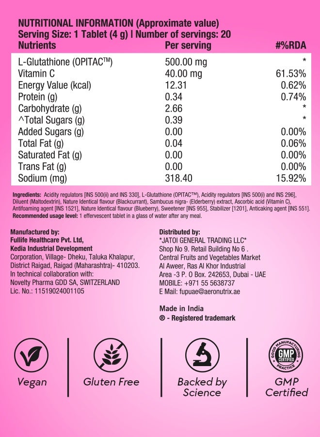 CHICNUTRIX Glow - Japanese Glutathione & Vit. C for skin radiance & even tone - 20 Effervescent Tablets, Blackcurrant & Lemon Flavour - Image 3