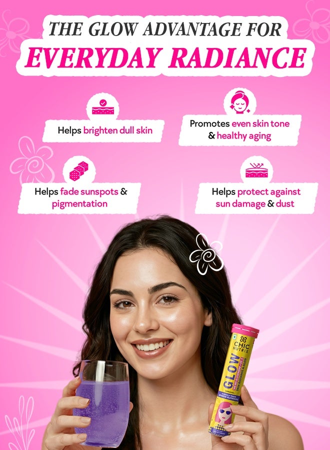 CHICNUTRIX Glow - Japanese Glutathione & Vit. C for skin radiance & even tone - 20 Effervescent Tablets, Blackcurrant & Lemon Flavour - Image 4