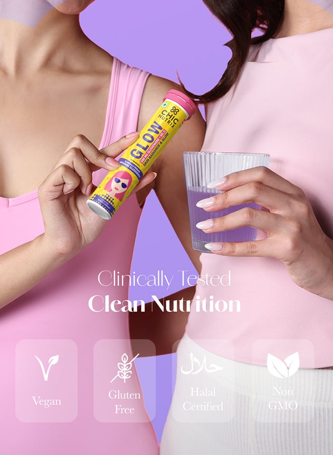 CHICNUTRIX Glow - Japanese Glutathione & Vit. C for skin radiance & even tone - 20 Effervescent Tablets, Blackcurrant & Lemon Flavour - Image 4