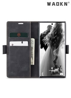 CaseMe For Samsung Galaxy S23 Ultra Case, Luxury Leather Wallet Cover, Leather Wallet Case Classic Design with Card Slot and Magnetic Flip Flip Folding Case Black  - Image 2