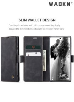 CaseMe For Samsung Galaxy S23 Ultra Case, Luxury Leather Wallet Cover, Leather Wallet Case Classic Design with Card Slot and Magnetic Flip Flip Folding Case Black  - Image 5