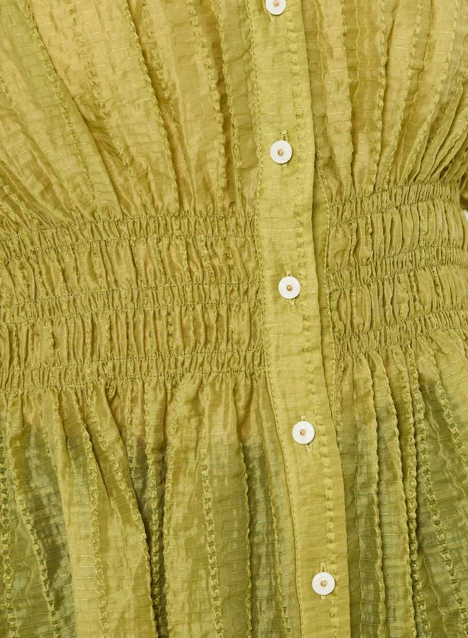 Styli Women Green Buttoned Elastic Waistband Blouse