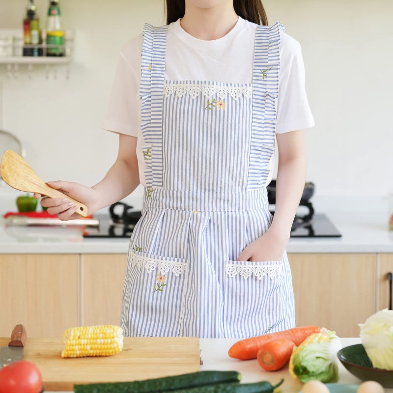 Aoomzoon Funny Aprons for Women with Pockets, Kitchen Cooking Grilling Bbq Cute Chef Apron, Mothers Day Birthday Gifts for Women (Blue/Stripe) - Image 2