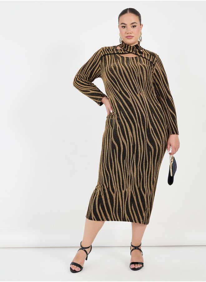 Styli Plus Size Self Design Bodycon Midi Dress  - Image 1