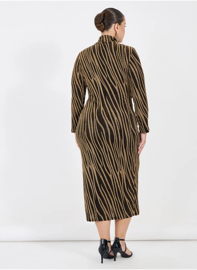 Styli Plus Size Self Design Bodycon Midi Dress