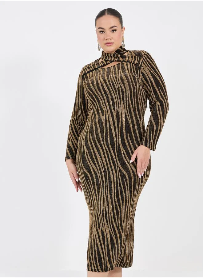 Styli Plus Size Self Design Bodycon Midi Dress