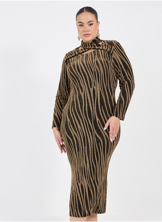 Styli Plus Size Self Design Bodycon Midi Dress  - Image 5