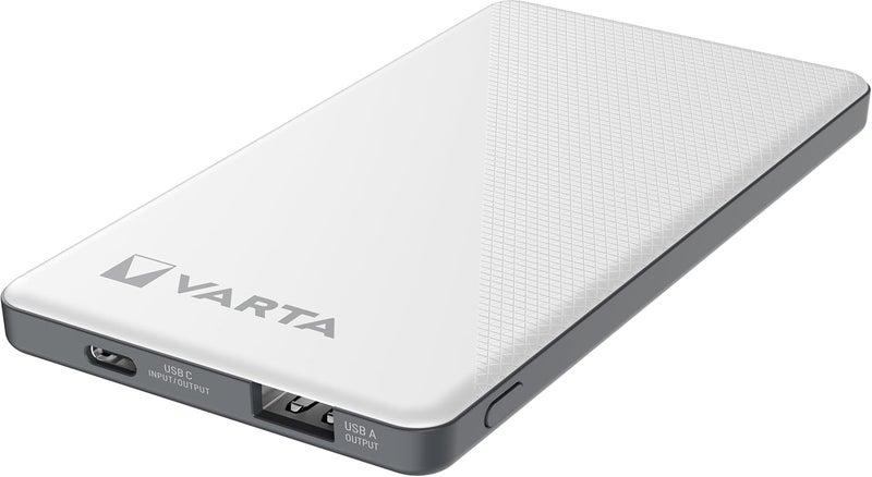 Power Bank 5000 mAh, Power Bank Energy with 2 Ports (1 x USB C, 1 x USB A), Compatible with Tablets and Smartphones, Includes Micro USB Charging Cable