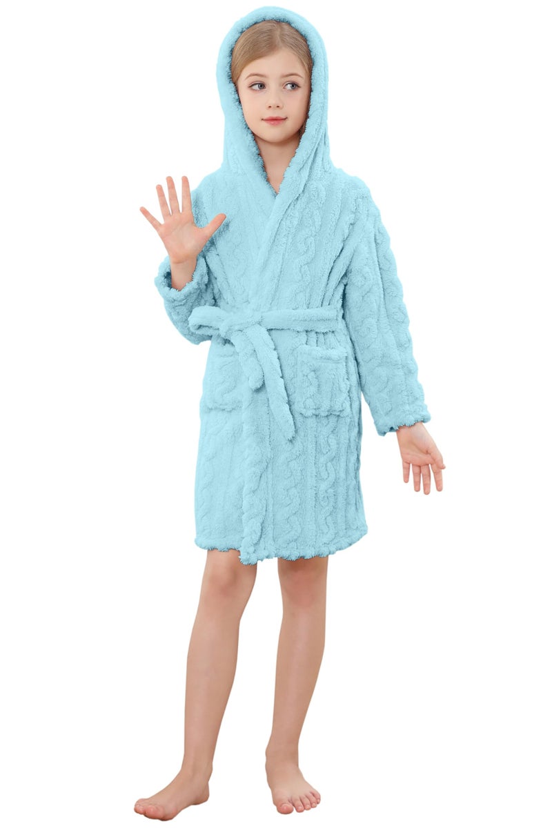 Umeyda Girls' Twist Pattern Bathrobe Soft Plush Flannel Sleepwear Hooded Fleece Robes, Blue, 3T = Tag 100 - Image 2