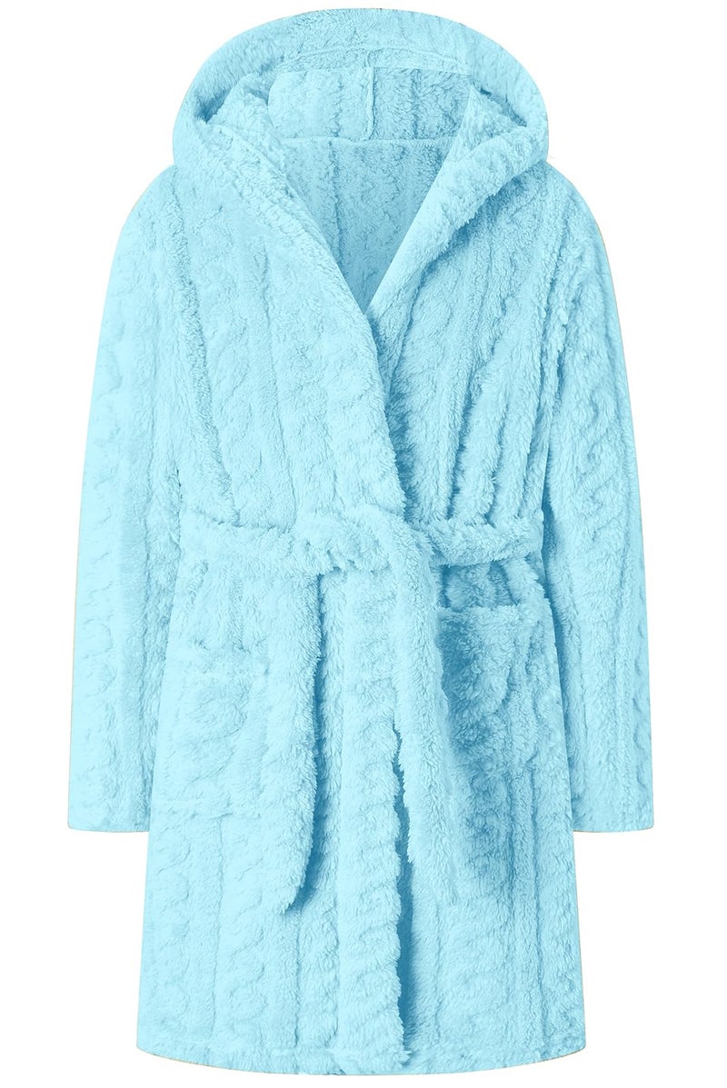 Umeyda Girls' Twist Pattern Bathrobe Soft Plush Flannel Sleepwear Hooded Fleece Robes, Blue, 3T = Tag 100 - Image 1