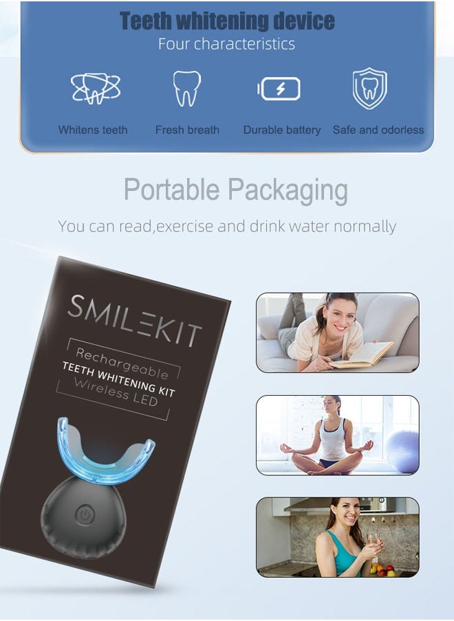 SMILEKIT Teeth Whitening Kit, Portable Wireless Teeth Whitening Device with  Gel Pens and LED Lights Accelerator Effective Removal Coffee Smoking Stains, Yellow Teeth  - Image 4