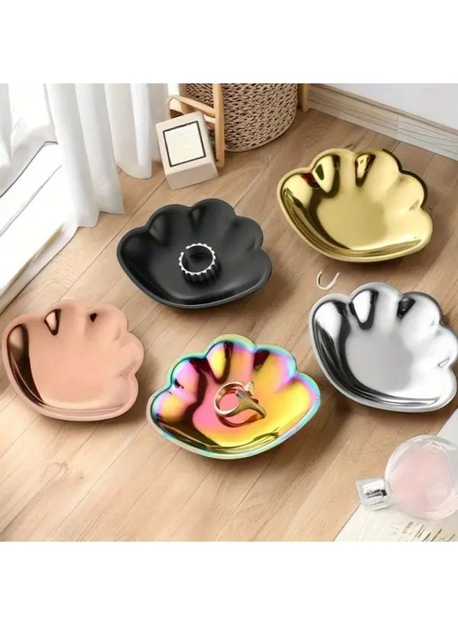5pcs Stainless Steel Floral Jewelry Trays Decorative Ring Storage Plates With Iridescent Finish Multi Color Organizer For Rings Earrings Necklaces Elegant Home Decor Accessories Jewelry Display Modern Aesthetic Highend Finish Sleek Appearance - Image 1