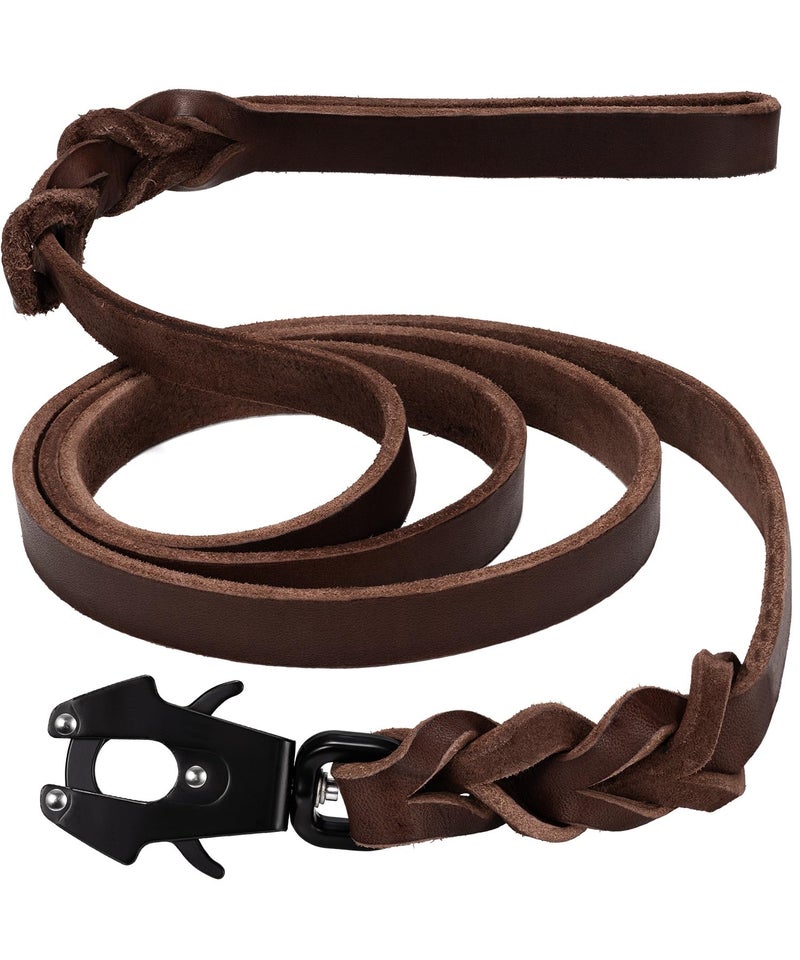 GEIT 4/5/6FT Leather Dog Leash, Heavy Duty Dog Training Leashes, Genuine Leather Braided Leash with Quick Release/Locking Tactical Frog Clip for Medium and Large Dogs - Image 1