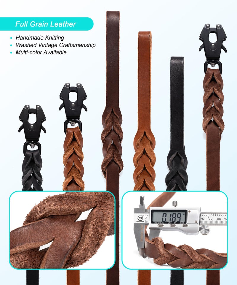 GEIT 4/5/6FT Leather Dog Leash, Heavy Duty Dog Training Leashes, Genuine Leather Braided Leash with Quick Release/Locking Tactical Frog Clip for Medium and Large Dogs - Image 5
