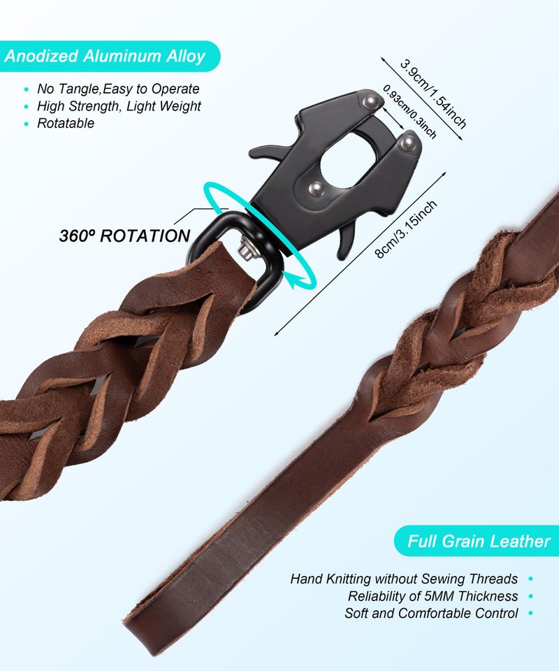GEIT 4/5/6FT Leather Dog Leash, Heavy Duty Dog Training Leashes, Genuine Leather Braided Leash with Quick Release/Locking Tactical Frog Clip for Medium and Large Dogs - Image 4