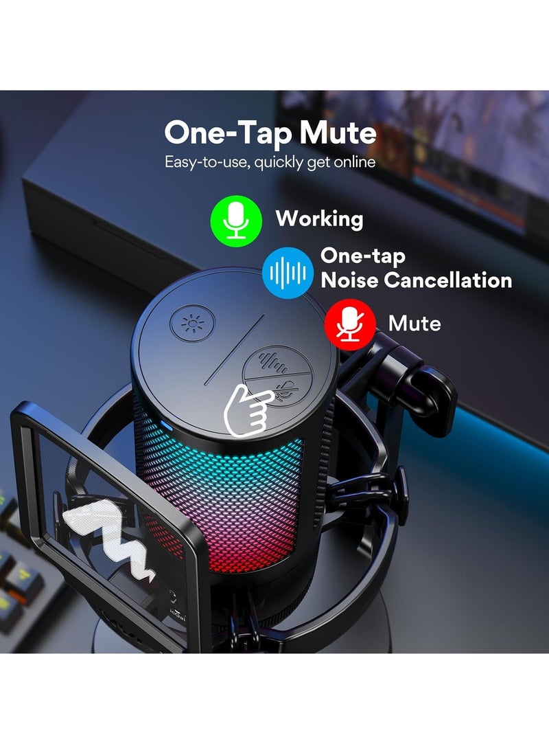 Maono - DGM20 Gaming Microphone for PC with Noise Cancellation USB Condenser Mic for Computer, Mac, Laptop, PS5, RGB Lights, Mute, Gain, Monitoring for Streaming, Podcast, Twitch, YouTube, Discord, GamerWave - Image 1