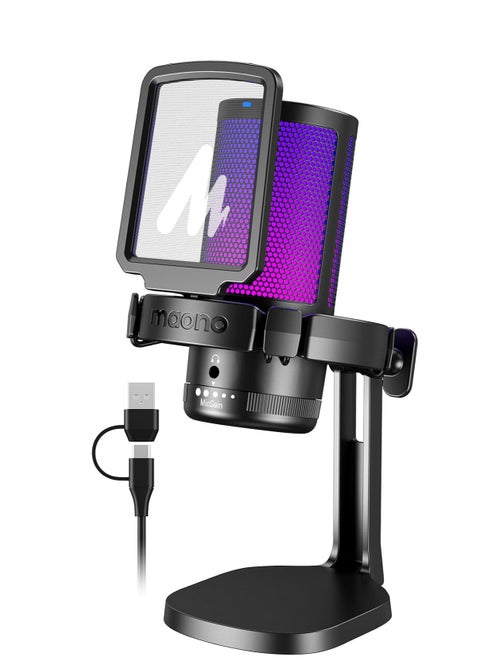 DGM20 Gaming Microphone for PC with Noise Cancellation USB Condenser Mic for Computer, Mac, Laptop, PS5, RGB Lights, Mute, Gain, Monitoring for Streaming, Podcast, Twitch, YouTube, Discord, GamerWave