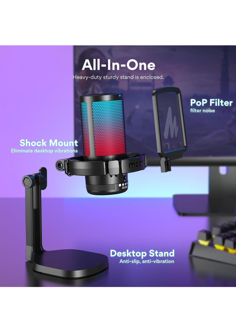 Maono - DGM20 Gaming Microphone for PC with Noise Cancellation USB Condenser Mic for Computer, Mac, Laptop, PS5, RGB Lights, Mute, Gain, Monitoring for Streaming, Podcast, Twitch, YouTube, Discord, GamerWave - Image 1