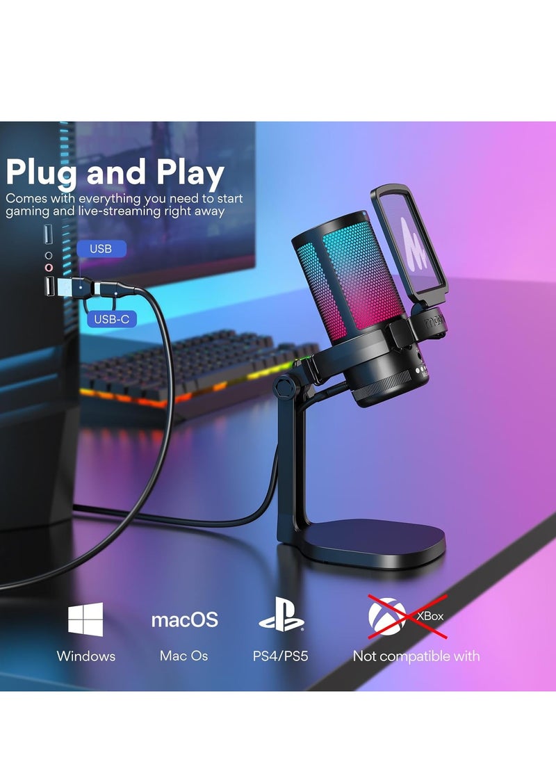 Maono - DGM20 Gaming Microphone for PC with Noise Cancellation USB Condenser Mic for Computer, Mac, Laptop, PS5, RGB Lights, Mute, Gain, Monitoring for Streaming, Podcast, Twitch, YouTube, Discord, GamerWave - Image 1