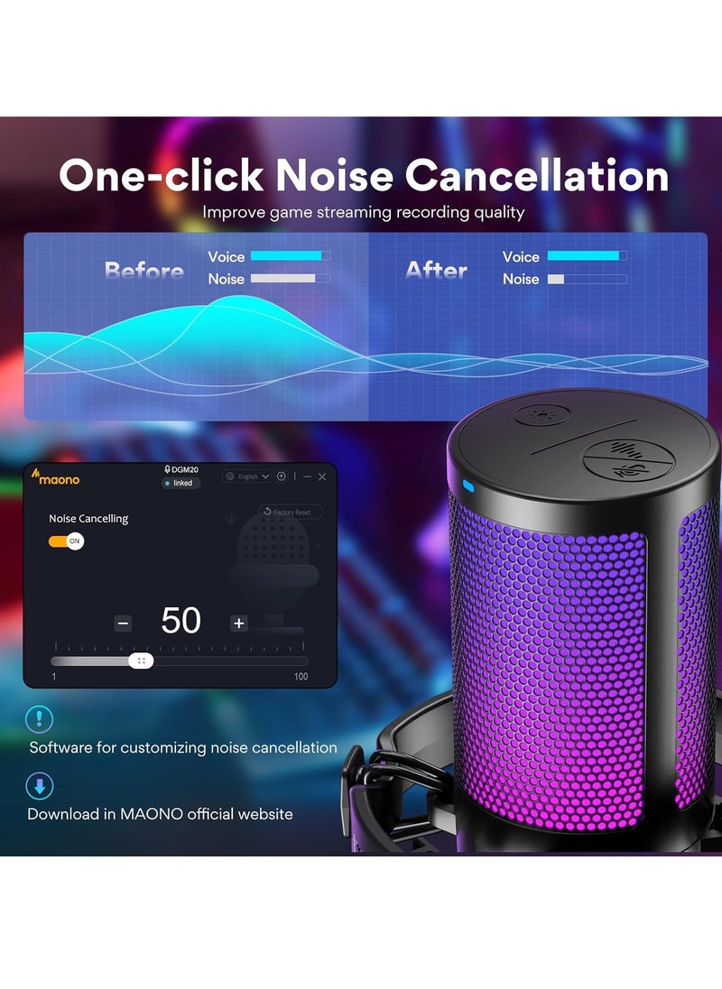 Maono - DGM20 Gaming Microphone for PC with Noise Cancellation USB Condenser Mic for Computer, Mac, Laptop, PS5, RGB Lights, Mute, Gain, Monitoring for Streaming, Podcast, Twitch, YouTube, Discord, GamerWave - Image 1