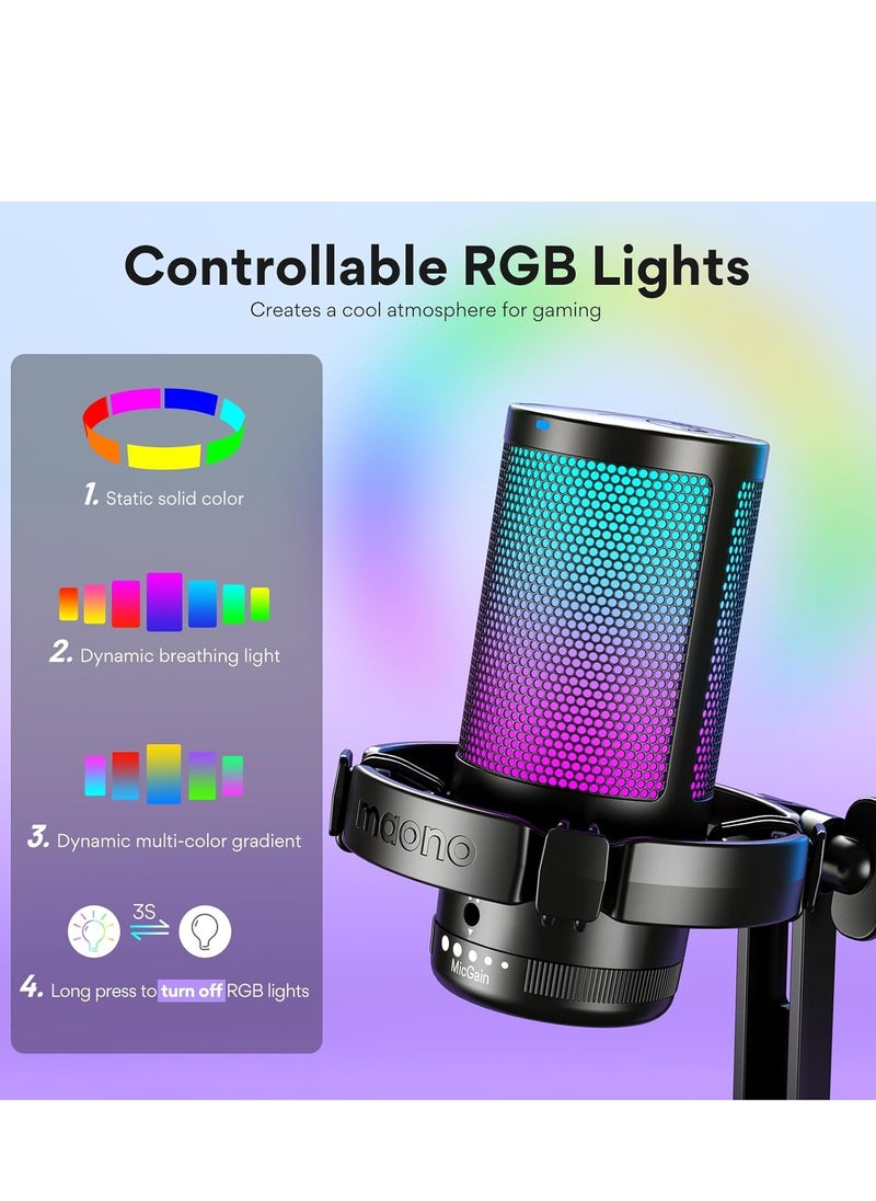 Maono - DGM20 Gaming Microphone for PC with Noise Cancellation USB Condenser Mic for Computer, Mac, Laptop, PS5, RGB Lights, Mute, Gain, Monitoring for Streaming, Podcast, Twitch, YouTube, Discord, GamerWave - Image 1