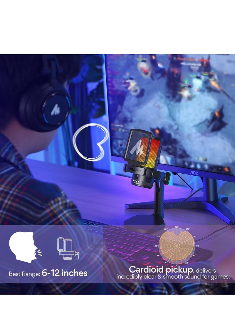Maono - DGM20 Gaming Microphone for PC with Noise Cancellation USB Condenser Mic for Computer, Mac, Laptop, PS5, RGB Lights, Mute, Gain, Monitoring for Streaming, Podcast, Twitch, YouTube, Discord, GamerWave - Image 1