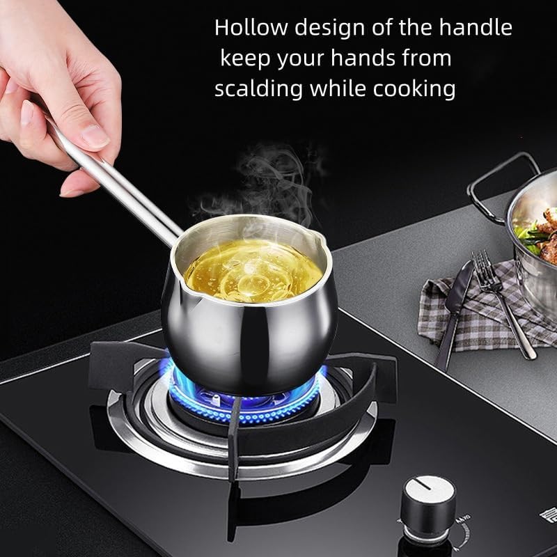 IMEEA Mini Butter Warmer Pot with Long Handle Induction Milk Warmer Pot Small Saucepan SUS304 Tri-Ply Stainless Steel (10oz/300ml) - Image 4