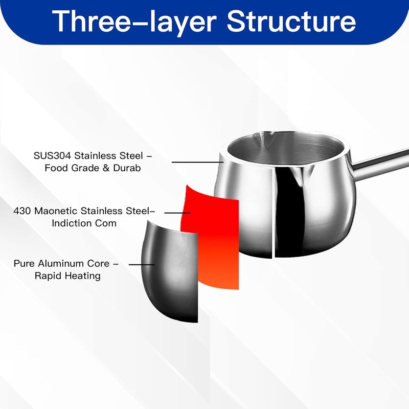 IMEEA Mini Butter Warmer Pot with Long Handle Induction Milk Warmer Pot Small Saucepan SUS304 Tri-Ply Stainless Steel (10oz/300ml) - Image 3