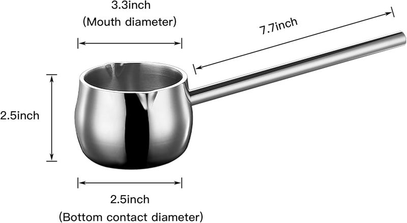 IMEEA Mini Butter Warmer Pot with Long Handle Induction Milk Warmer Pot Small Saucepan SUS304 Tri-Ply Stainless Steel (10oz/300ml) - Image 5