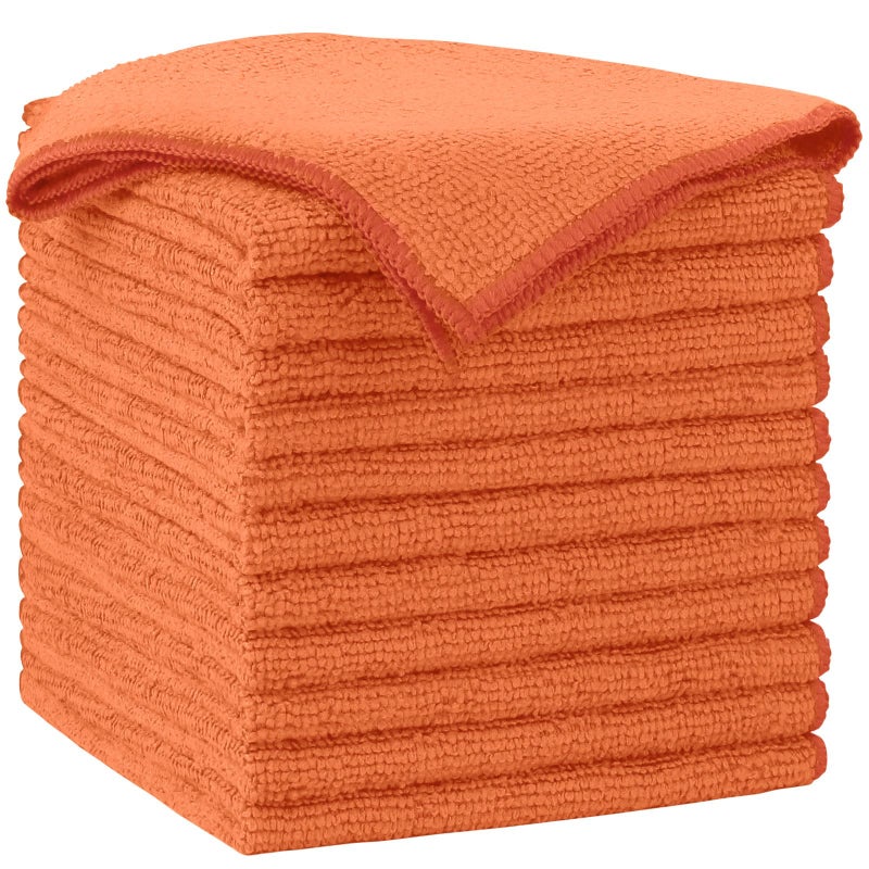 AIDEA Microfiber Cleaning Cloth-12PK, Soft Microfiber Towels for Cars, Absorbent Cleaning Rags, Lint-Free Streak-Free Wash Cloths for House, Kitchen, Window(12in.x12in), Orange - Image 1