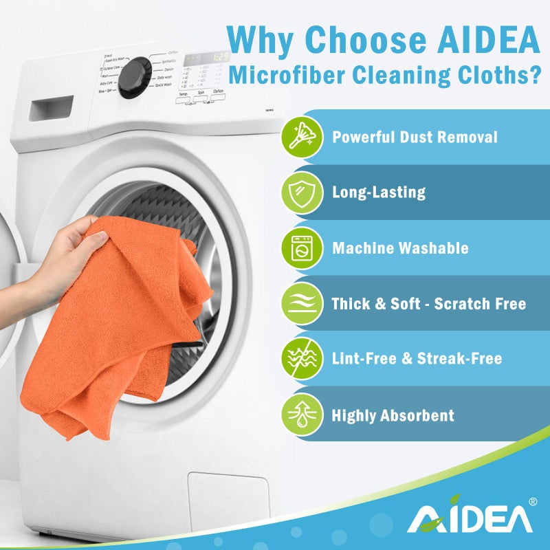 AIDEA Microfiber Cleaning Cloth-12PK, Soft Microfiber Towels for Cars, Absorbent Cleaning Rags, Lint-Free Streak-Free Wash Cloths for House, Kitchen, Window(12in.x12in), Orange - Image 3