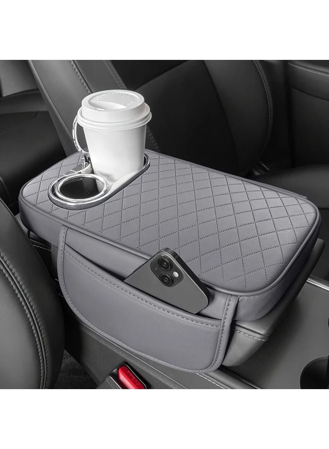 Beige Universal Car Center Console Pad With 2 Side Pockets And 2 Cup Holders - Image 5