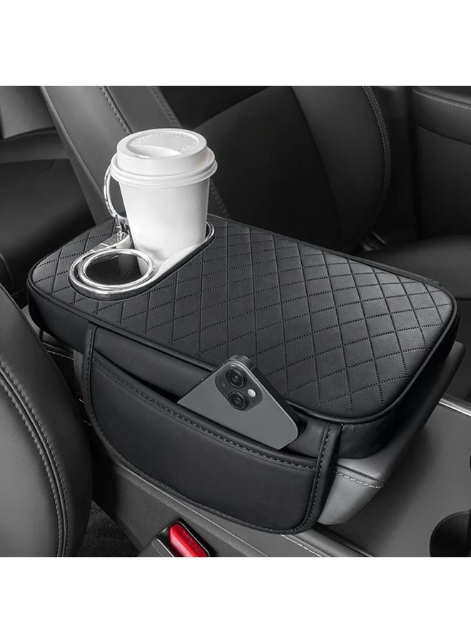 Beige Universal Car Center Console Pad With 2 Side Pockets And 2 Cup Holders - Image 4