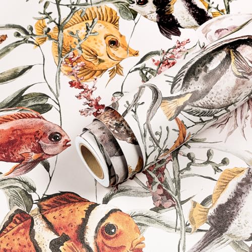 Livelynine 175x276 Tropical Fish Peel and Stick Wallpaper Vinyl Coastal Ocean Fish Wall Paper for Bathroom Waterproof Contact Paper Adhesive Colorful Under the Sea Nursery Mural Wall Coverings Retro - Image 1