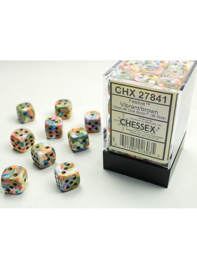 Chessex Dnd Dice Setchessex D&D Dice12Mm Festive Vibrant And Brown Plastic Polyhedral Dice Setdungeons And Dragons Dice Includes 36 Dice D6 (Chx27841) - Image 1
