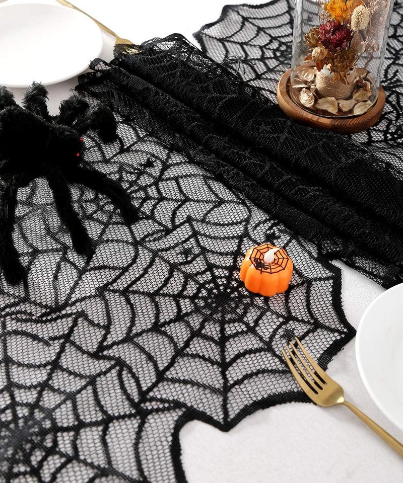 BCOOL Halloween Table Runners Lace 2 Packs Black Spider Web Linens Polyester Gathering Gothic Festival Fabric Decoration 18x72inch - Image 5