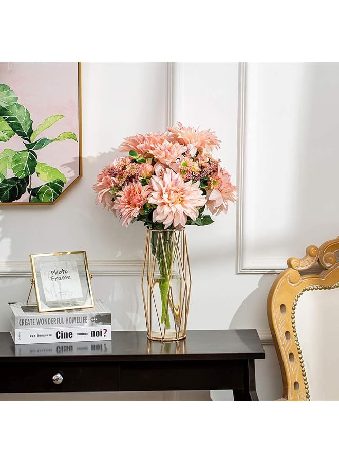 إيروريكس مزهرية زجاجية مع حامل معدني مزهرية داخلية شفافة من الكريستال مطلية بالذهب بإطار معدني هندسي ذهبي ديكور حديث نورديك للمنزل والمكتب وحفلات الزفاف والعطلات والهدايا بارتفاع 28 سم - Image 4