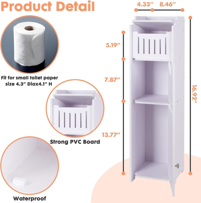 TPGP Powerking White Toilet Paper Holder Stand - Slim Corner Shelf for Small Space Storage - Image 2