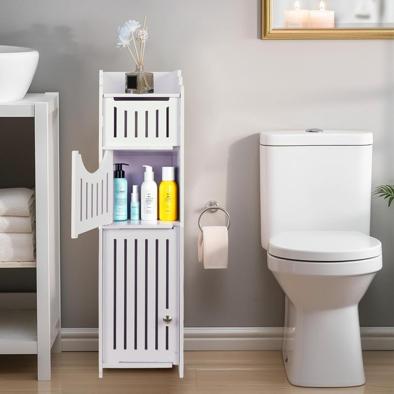 TPGP Powerking White Toilet Paper Holder Stand - Slim Corner Shelf for Small Space Storage - Image 1